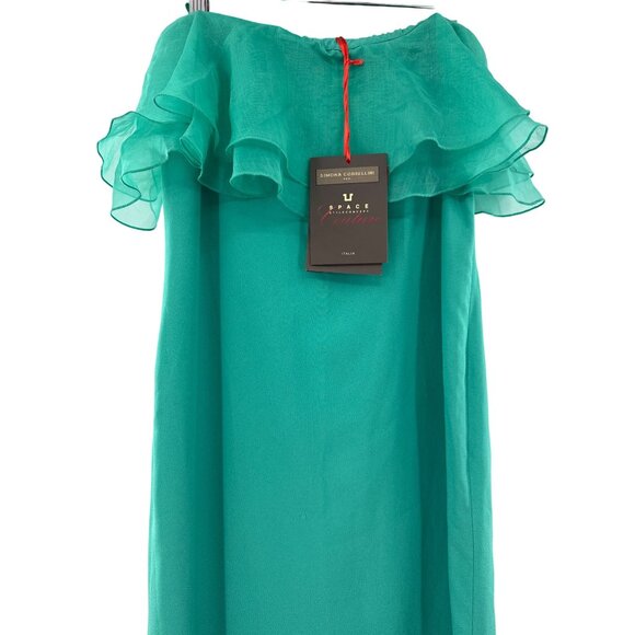 Simona Corsellini Green Off-Shoulder‎ Ruffle Column Gown Side Slit - Picture 2 of 11
